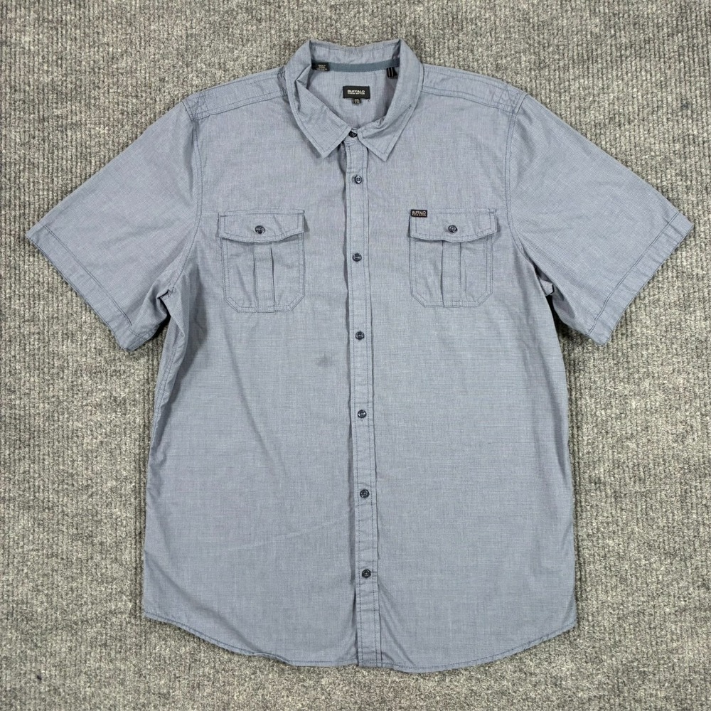 Buffalo David Bitton Mens Button Up Utility Shirt Size 2XL Gray Short Sleeve